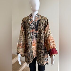 100% Silk Reversible Kantha Jacket, One Size